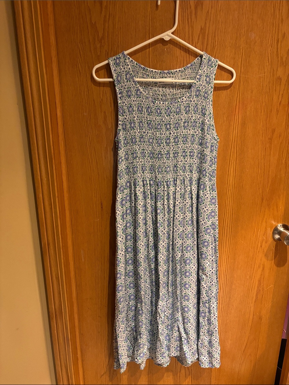 Croft & Barrow, smock midi sundress, blue/green print, PS